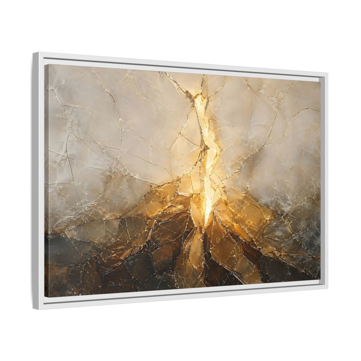 Side Mockup 10. Abstract Cracked Texture Gold And Gray Abstract shown as stretched canvas wall art