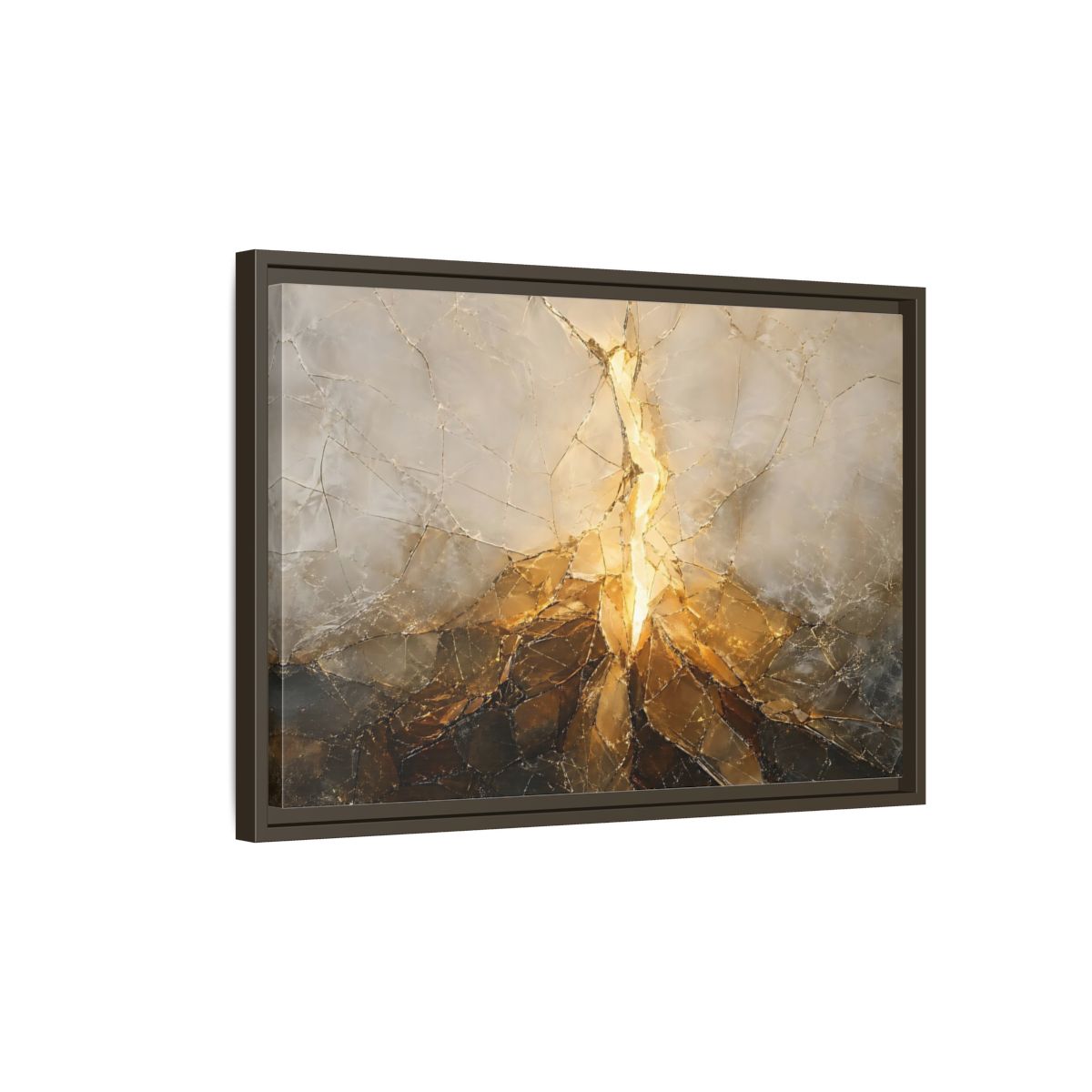 Side Mockup 2. Abstract Cracked Texture Gold And Gray Abstract shown as stretched canvas wall art