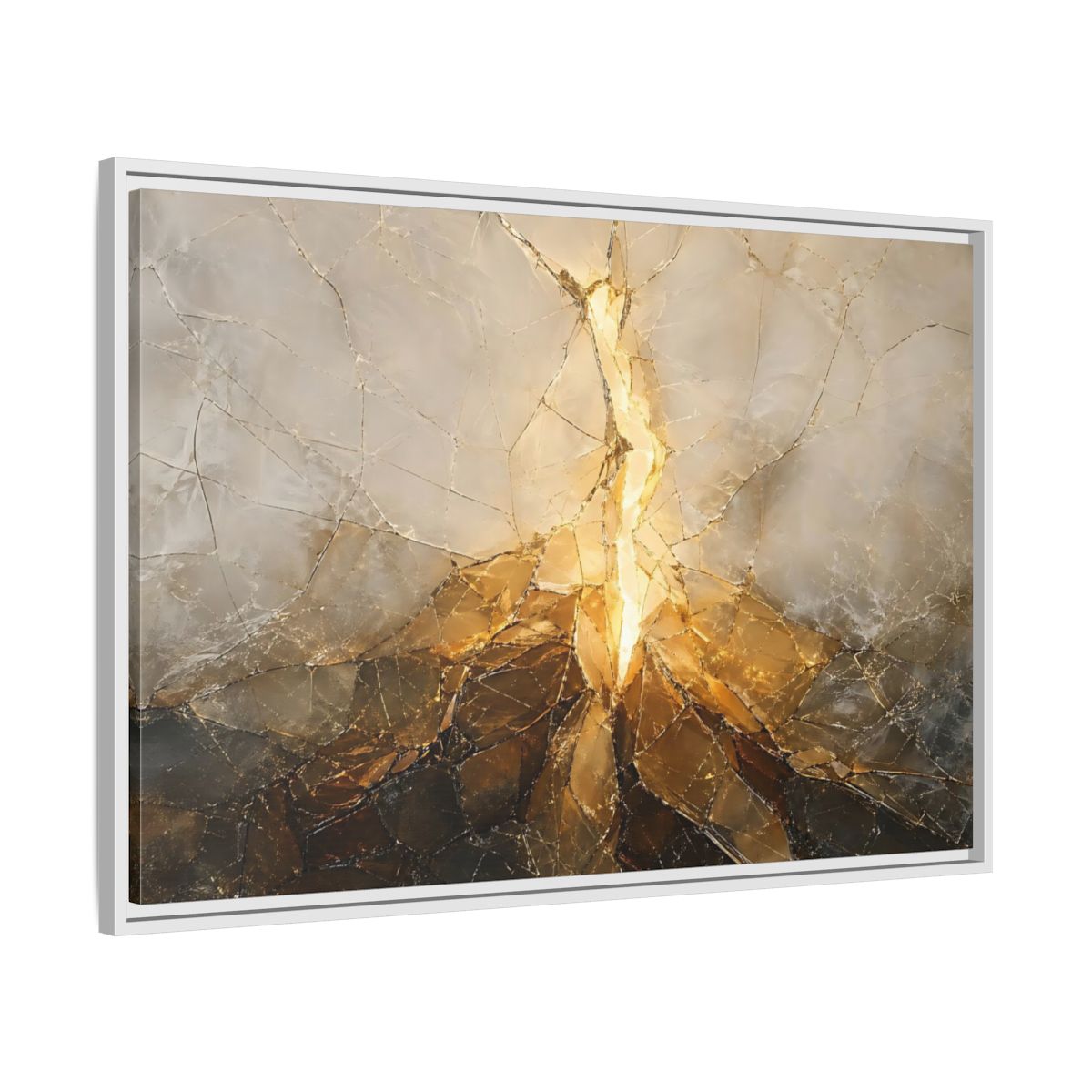 Side Mockup 9. Abstract Cracked Texture Gold And Gray Abstract shown as stretched canvas wall art