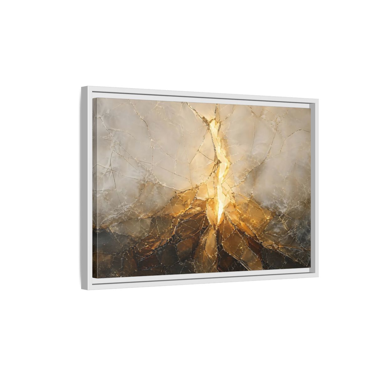 Side Mockup 1. Abstract Cracked Texture Gold And Gray Abstract shown as stretched canvas wall art