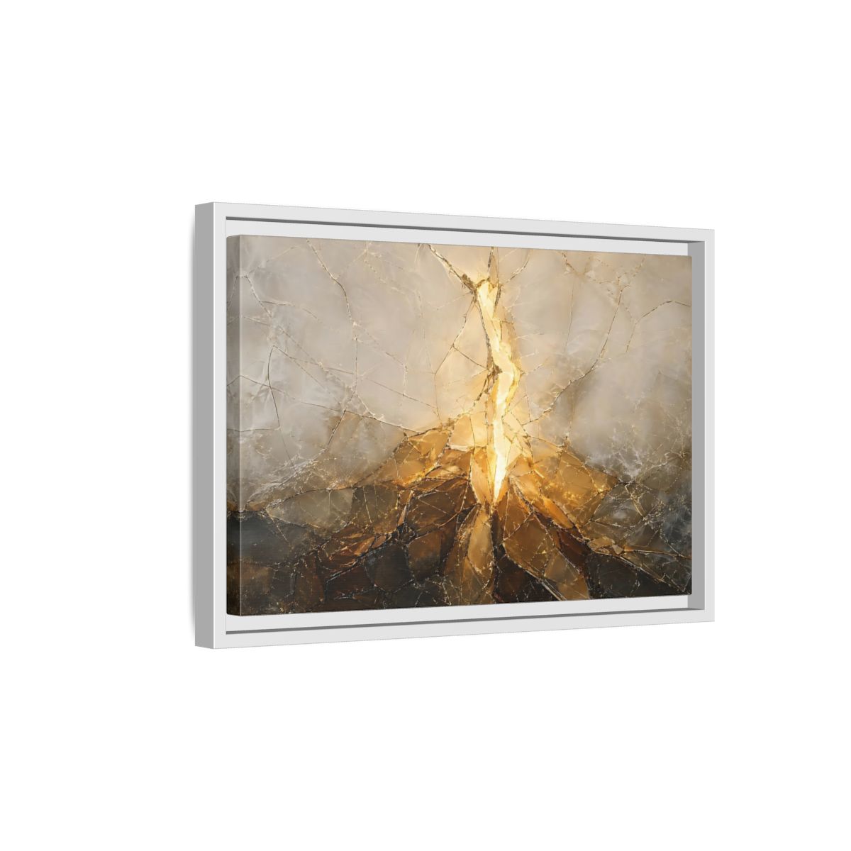 Side Mockup 4. Abstract Cracked Texture Gold And Gray Abstract shown as stretched canvas wall art