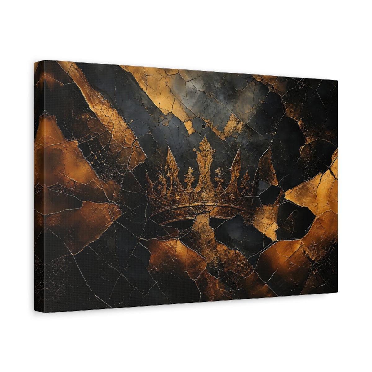 Side Mockup 4. Abstract Crown Black And Gold shown as stretched canvas wall art