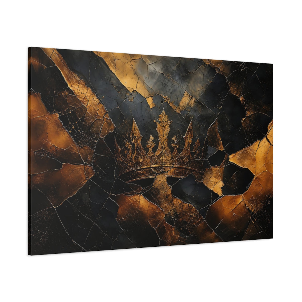Side Mockup 1. Abstract Crown Black And Gold shown as stretched canvas wall art