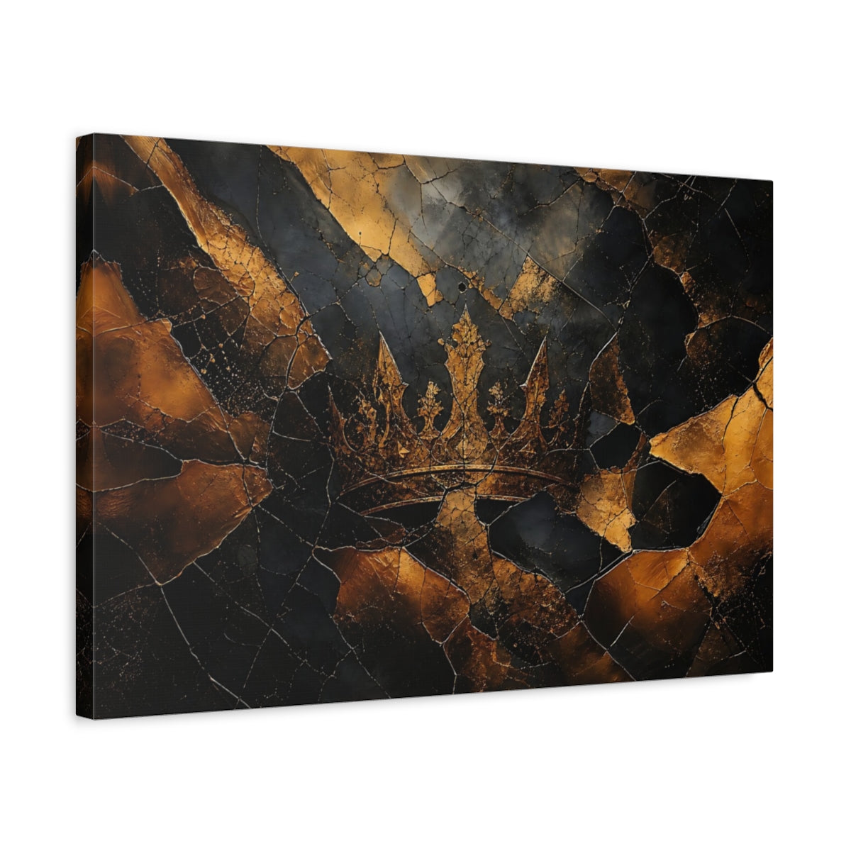 Side Mockup 3. Abstract Crown Black And Gold shown as stretched canvas wall art