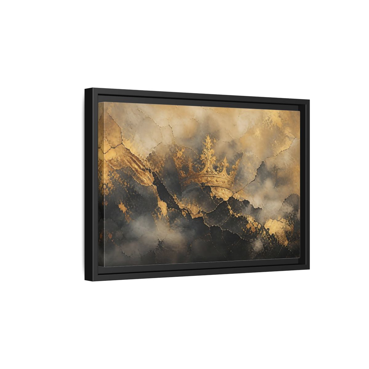 Side Mockup 6. Abstract Crown Gold And Black Crown shown as stretched canvas wall art
