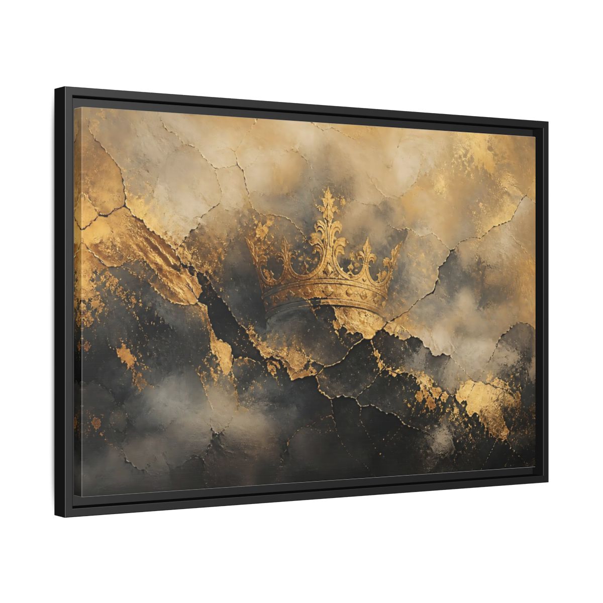 Side Mockup 14. Abstract Crown Gold And Black Crown shown as stretched canvas wall art