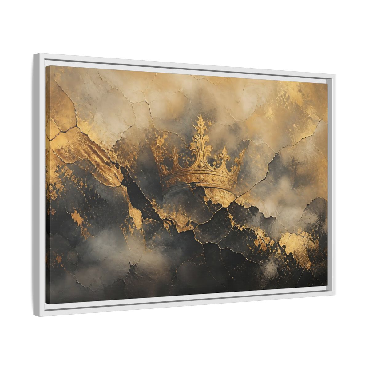 Side Mockup 10. Abstract Crown Gold And Black Crown shown as stretched canvas wall art