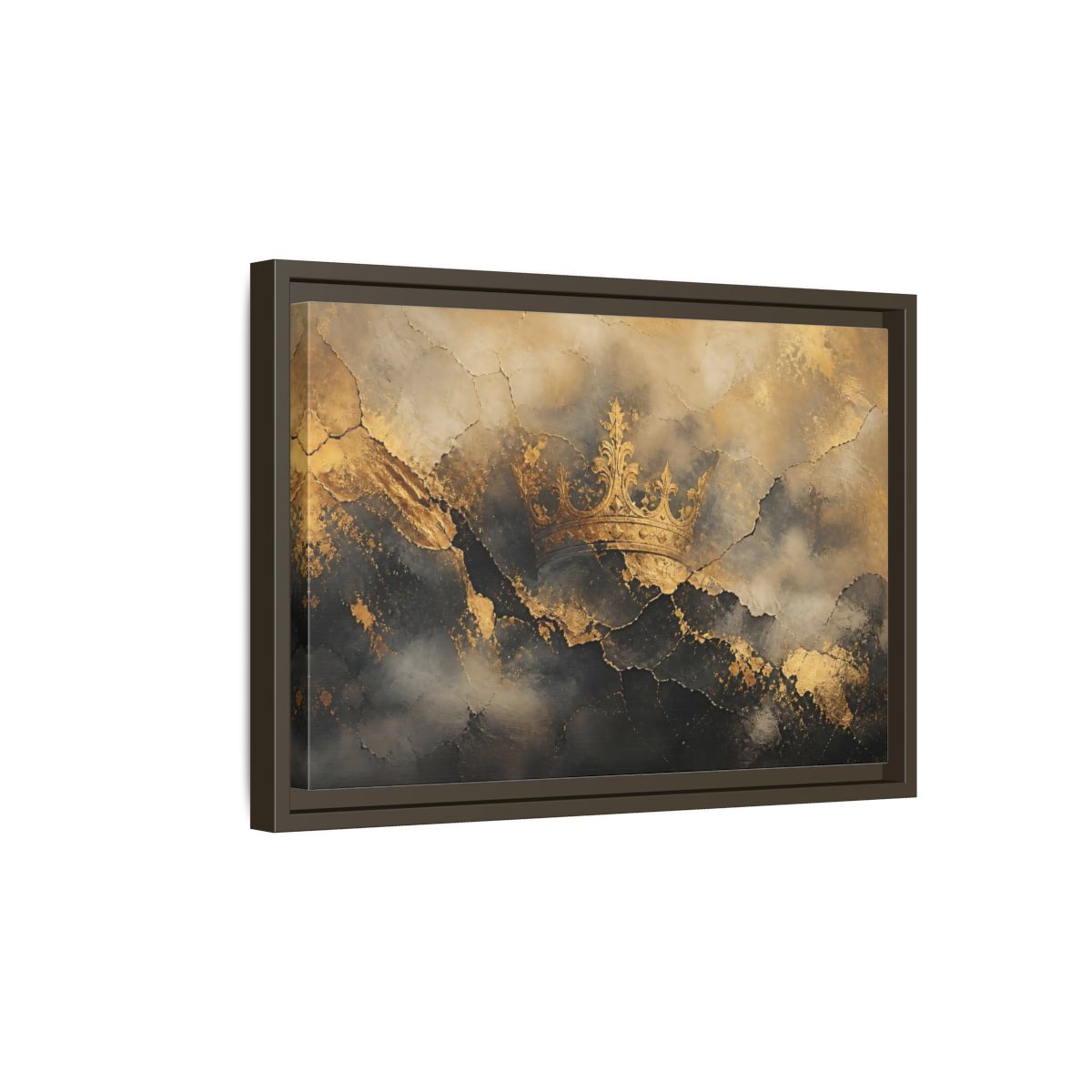 Side Mockup 5. Abstract Crown Gold And Black Crown shown as stretched canvas wall art