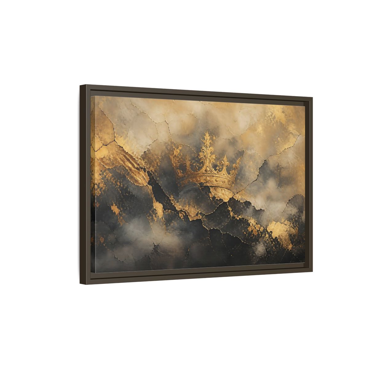Side Mockup 2. Abstract Crown Gold And Black Crown shown as stretched canvas wall art