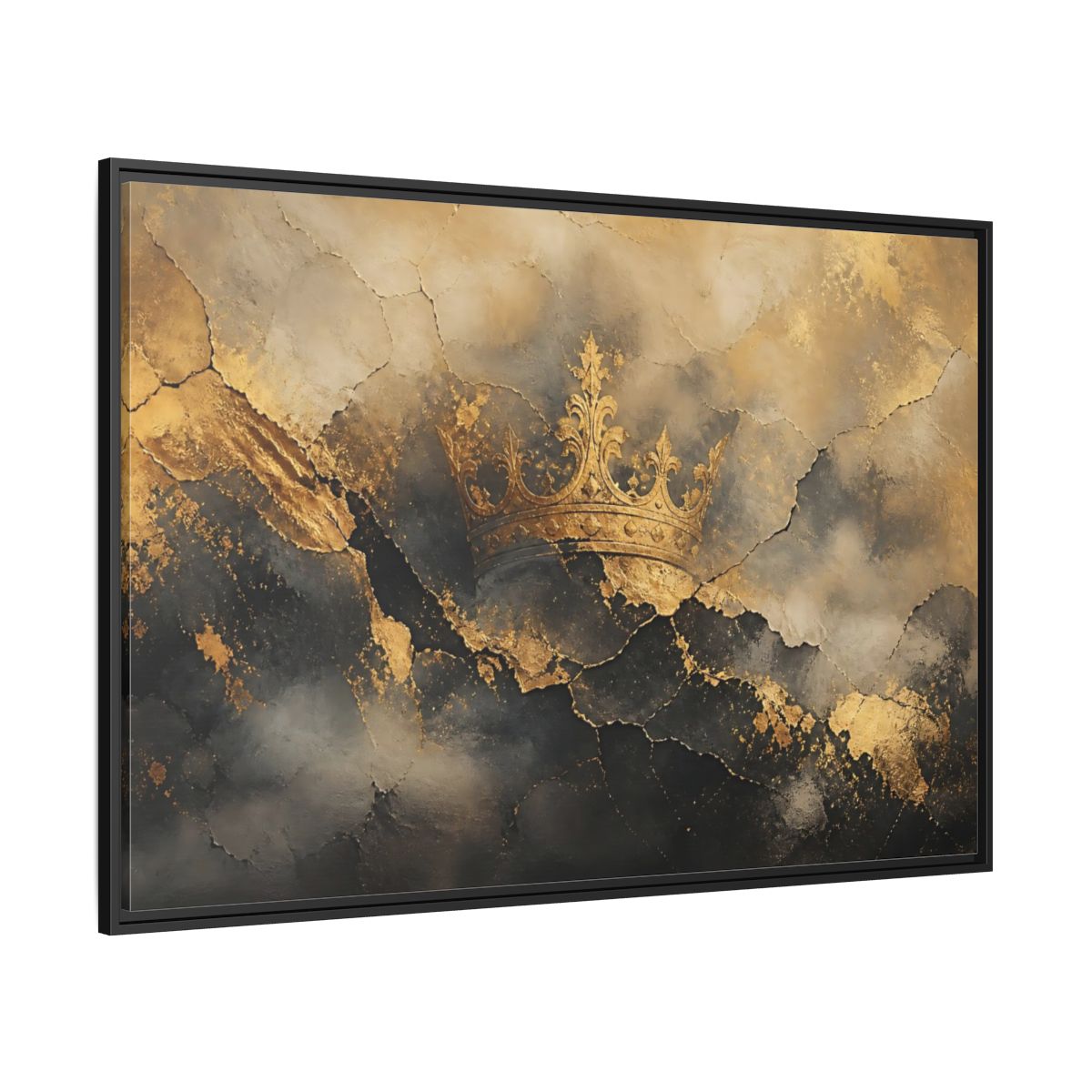 Side Mockup 12. Abstract Crown Gold And Black Crown shown as stretched canvas wall art