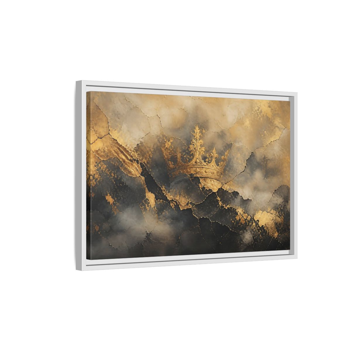 Side Mockup 1. Abstract Crown Gold And Black Crown shown as stretched canvas wall art