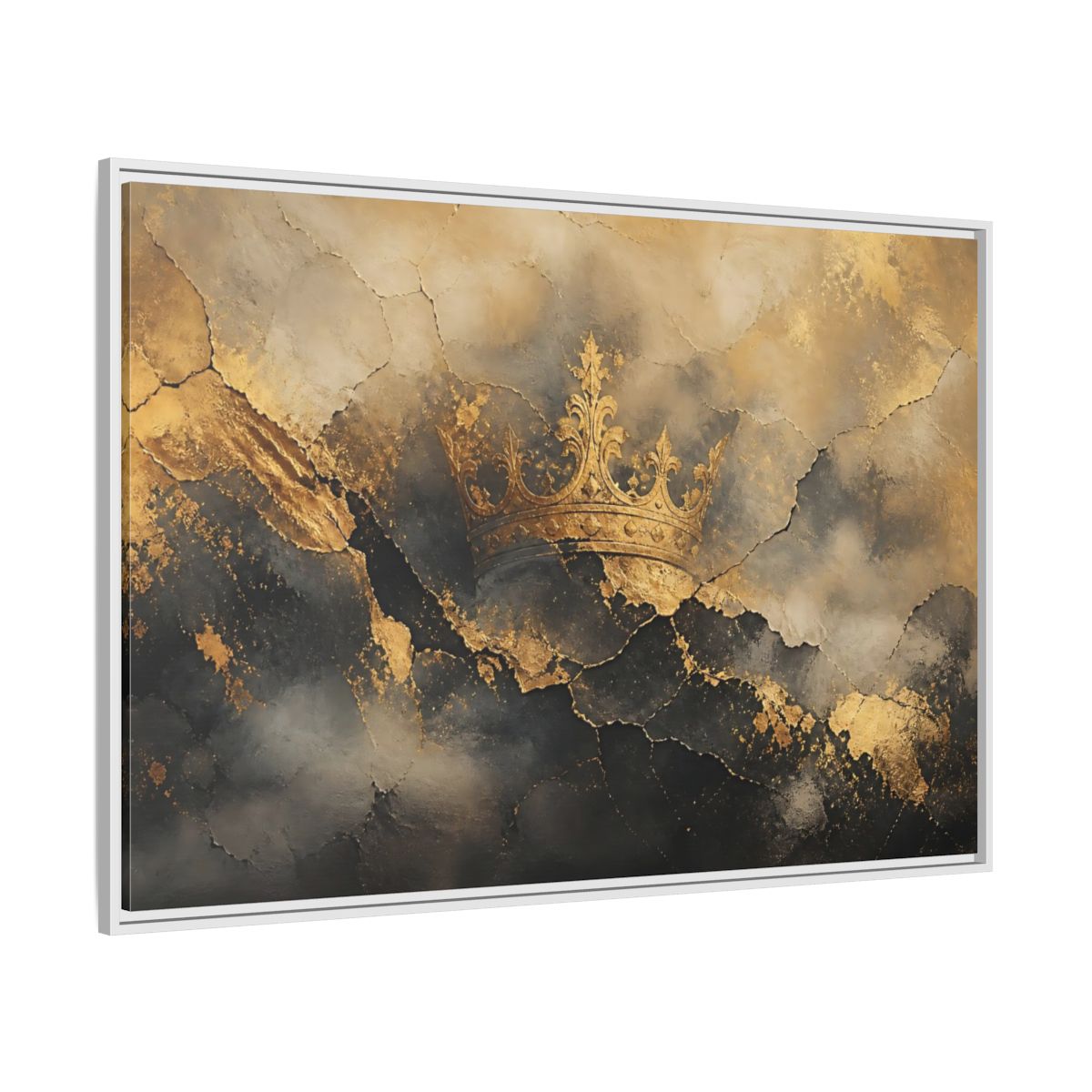 Side Mockup 7. Abstract Crown Gold And Black Crown shown as stretched canvas wall art