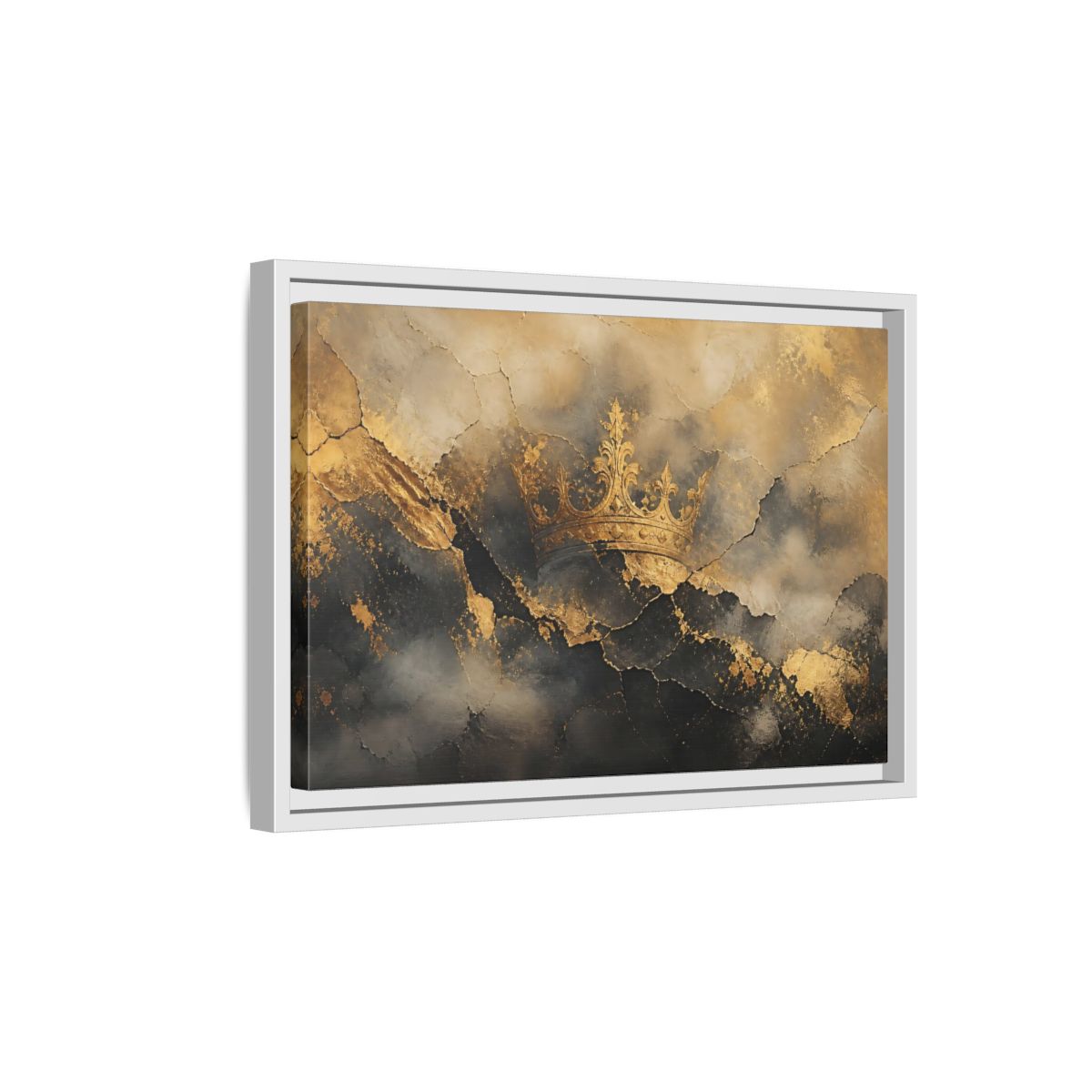Side Mockup 4. Abstract Crown Gold And Black Crown shown as stretched canvas wall art