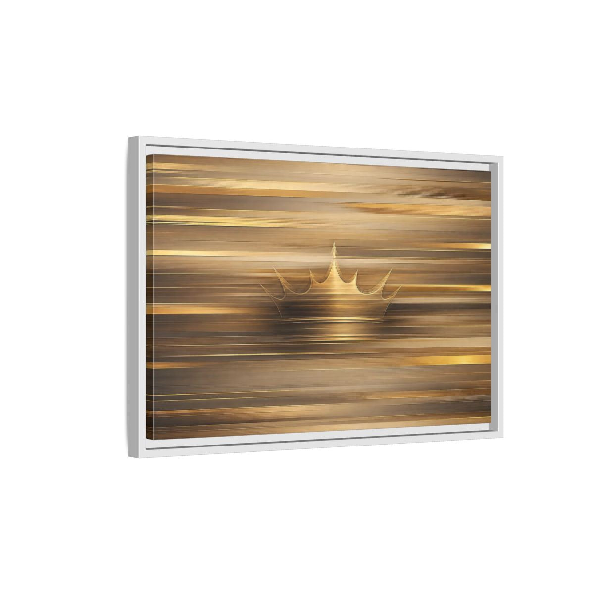 Side Mockup 1. Abstract Crown Gold And Brown shown as stretched canvas wall art