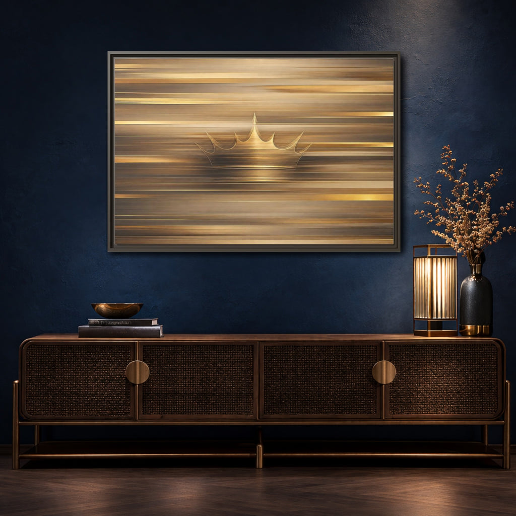 Mockup 4. Abstract Crown Gold And Brown shown as stretched canvas wall art