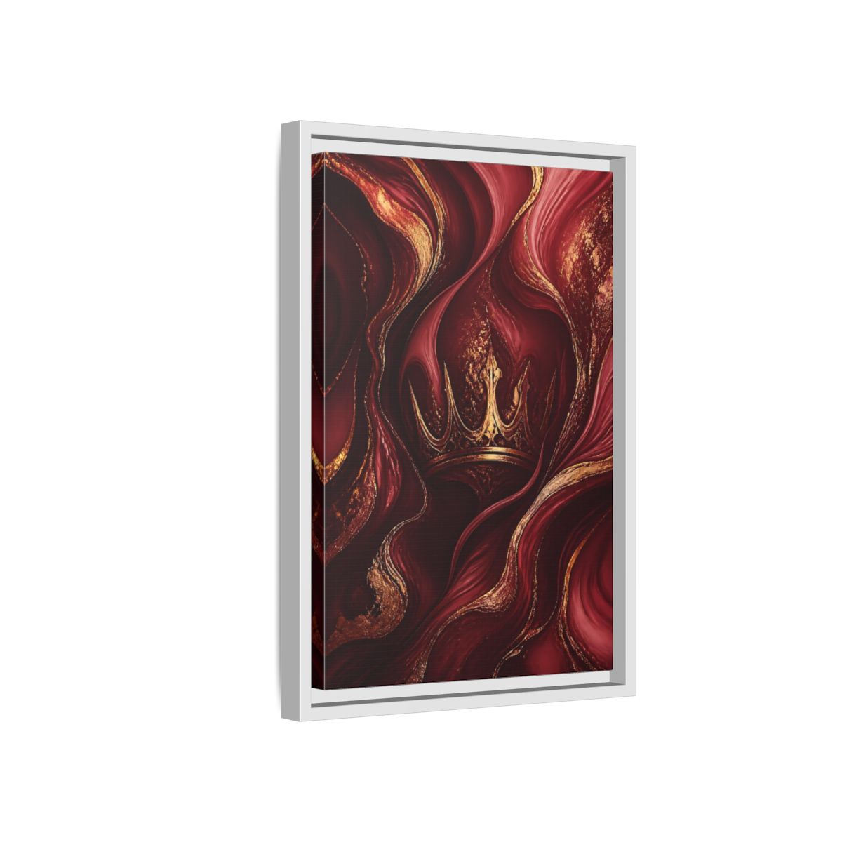 Side Mockup 4. Abstract Crown Red And Gold shown as stretched canvas wall art