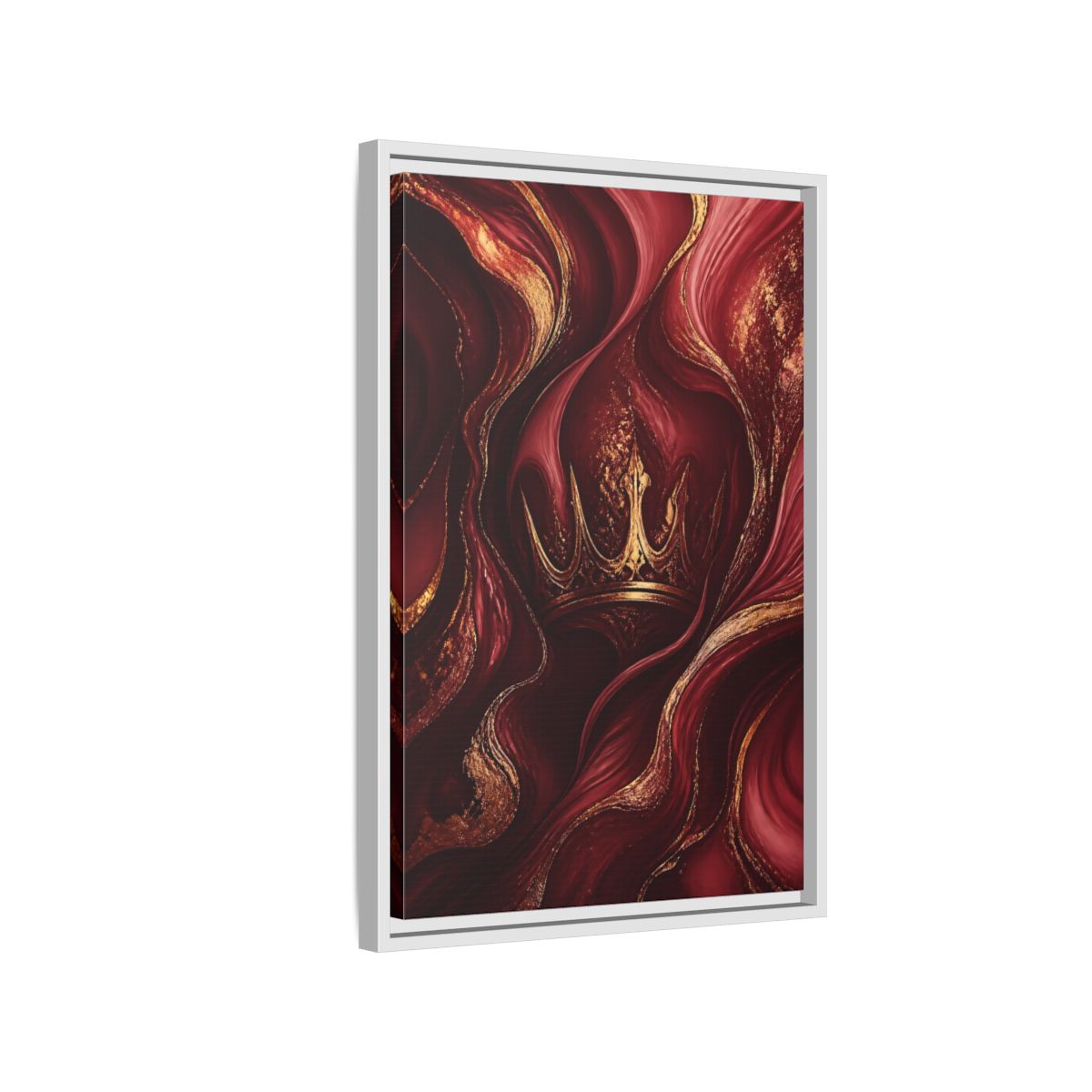 Side Mockup 1. Abstract Crown Red And Gold shown as stretched canvas wall art