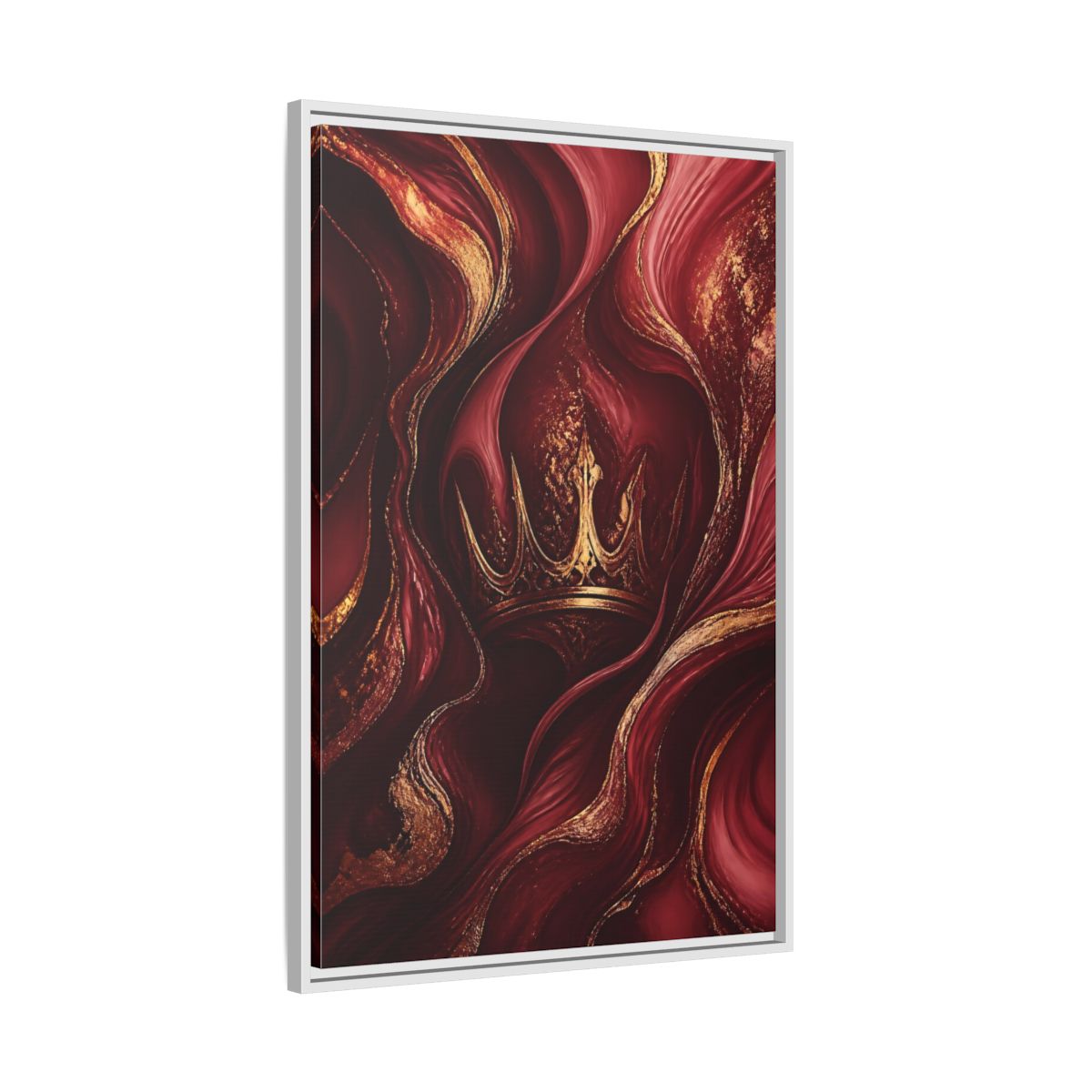 Side Mockup 9. Abstract Crown Red And Gold shown as stretched canvas wall art