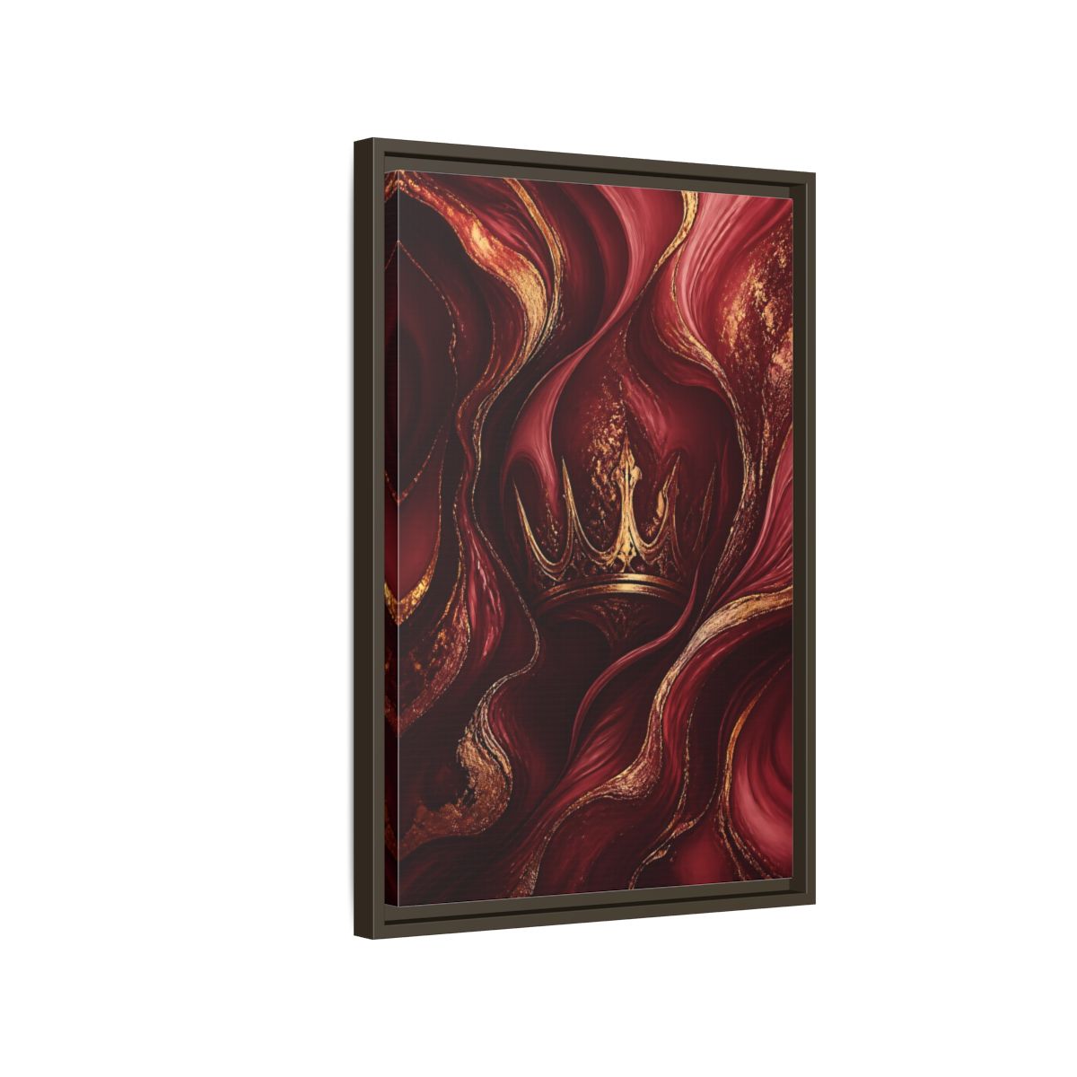 Side Mockup 2. Abstract Crown Red And Gold shown as stretched canvas wall art