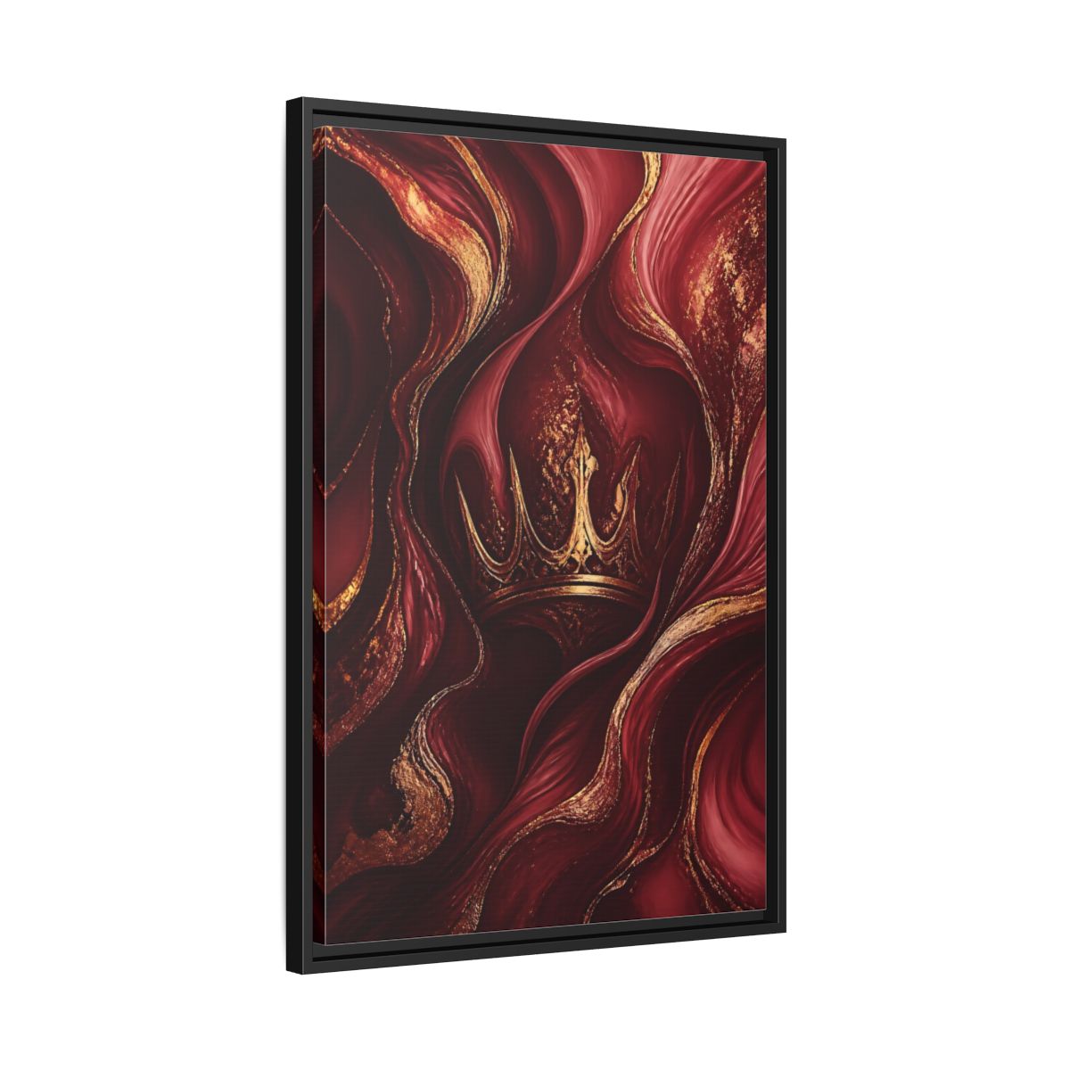 Side Mockup 14. Abstract Crown Red And Gold shown as stretched canvas wall art