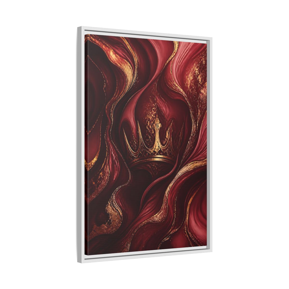 Side Mockup 10. Abstract Crown Red And Gold shown as stretched canvas wall art