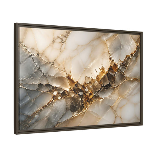 Main Mockup. Abstract Crystal Formation Gold And Gray Crystal shown as stretched canvas wall art