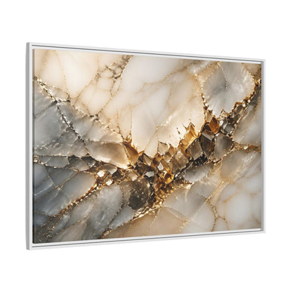 Side Mockup 7. Abstract Crystal Formation Gold And Gray Crystal shown as stretched canvas wall art