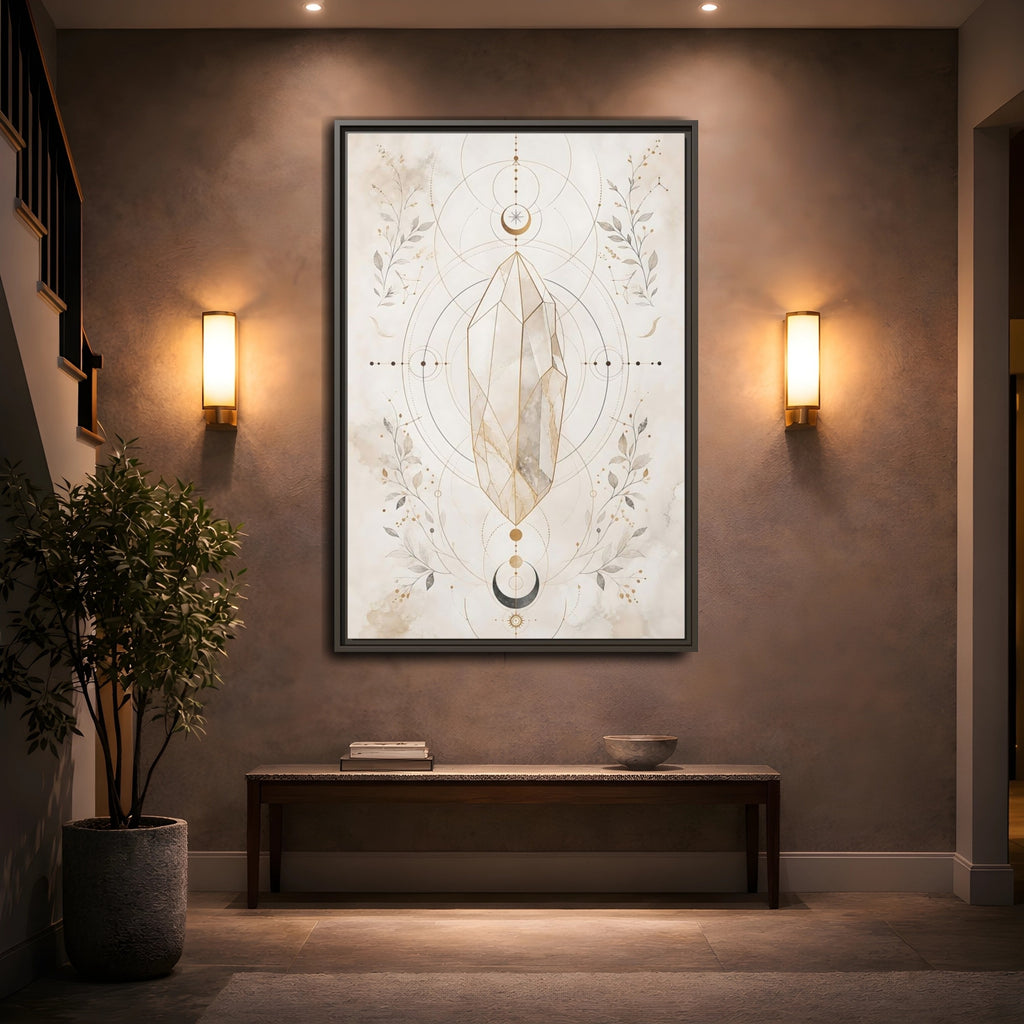 Mockup 2. Abstract Crystal Gold Crystal Geometry shown as stretched canvas wall art