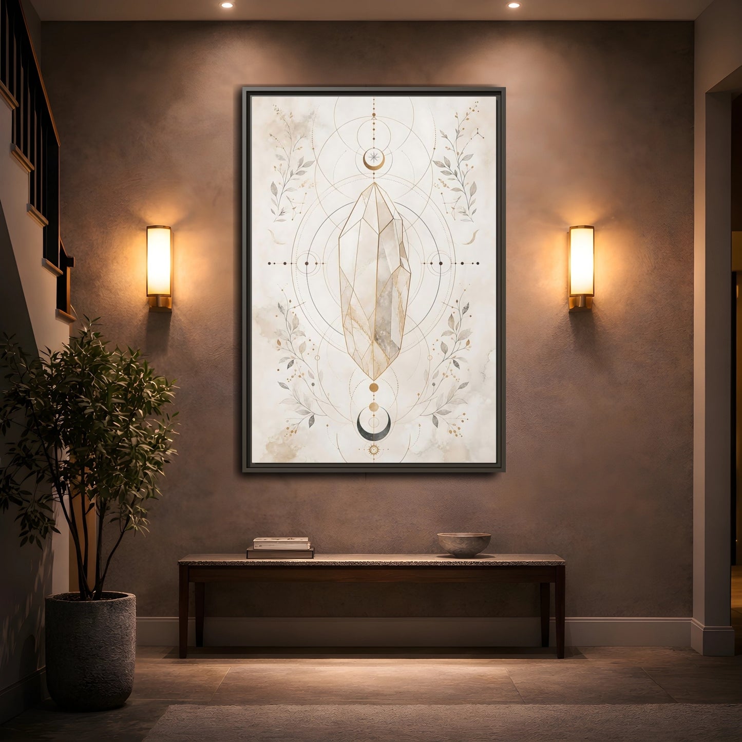 Abstract Crystal Gold Geometry Framed Canvas Wall Art - Living Room, Above Couch shown as canvas wall art