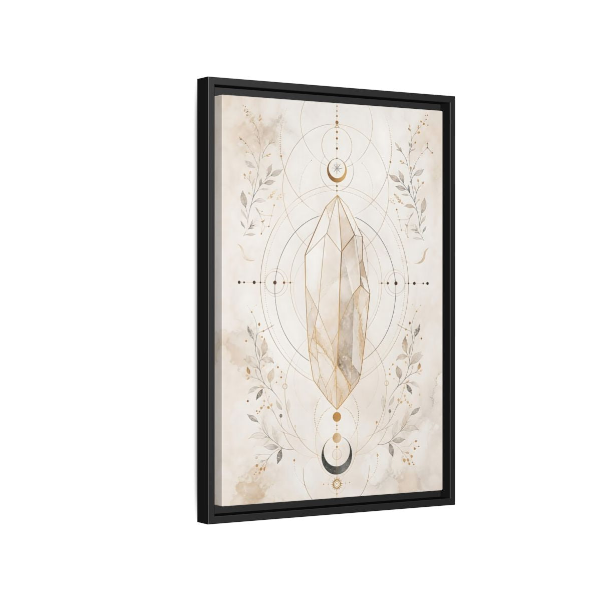 Side Mockup 3. Abstract Crystal Gold Crystal Geometry shown as stretched canvas wall art