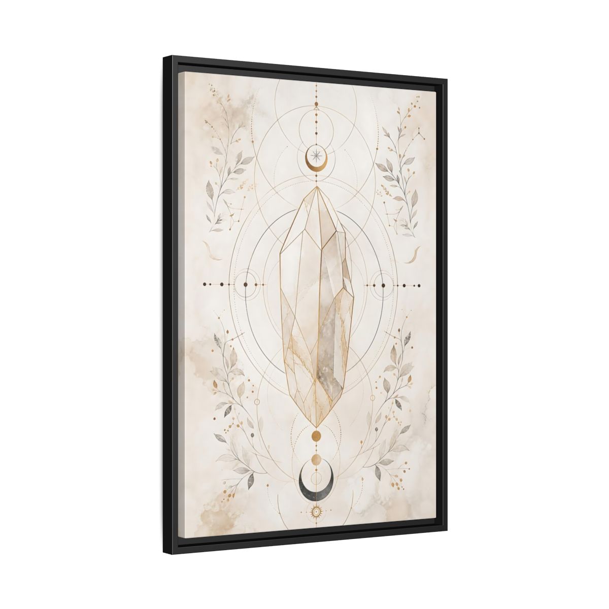 Side Mockup 14. Abstract Crystal Gold Crystal Geometry shown as stretched canvas wall art