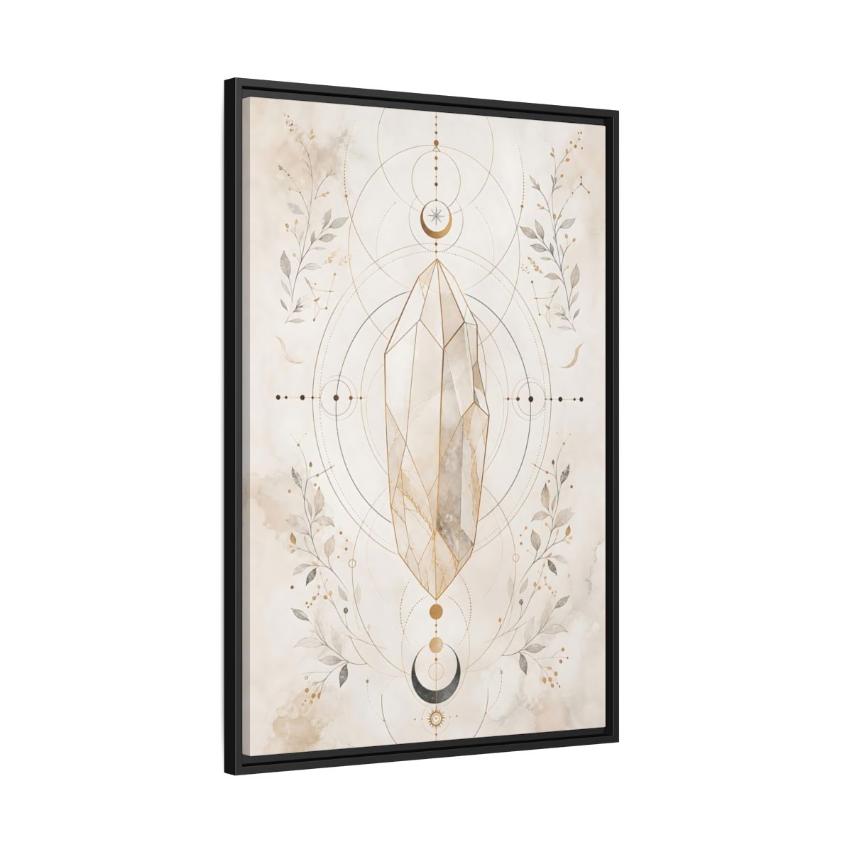 Side Mockup 13. Abstract Crystal Gold Crystal Geometry shown as stretched canvas wall art