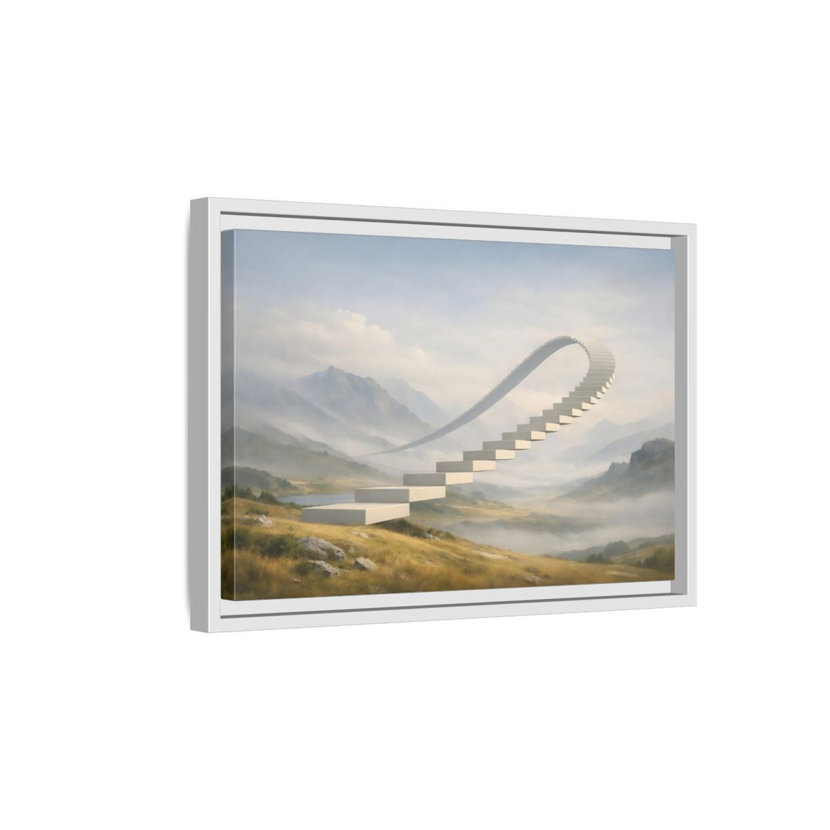 Side Mockup 4. Abstract Curved Staircase Misty Staircase shown as stretched canvas wall art