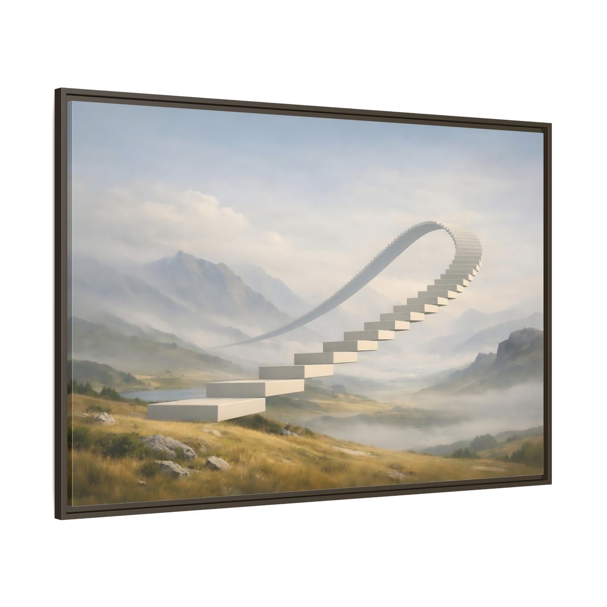 Side Mockup 8. Abstract Curved Staircase Misty Staircase shown as stretched canvas wall art