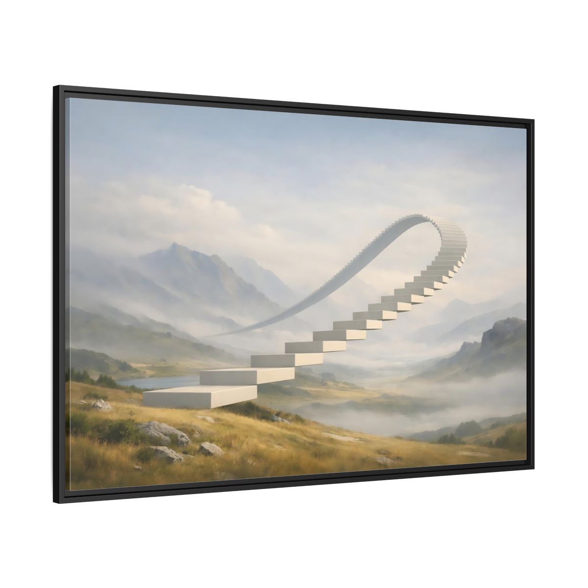 Side Mockup 12. Abstract Curved Staircase Misty Staircase shown as stretched canvas wall art