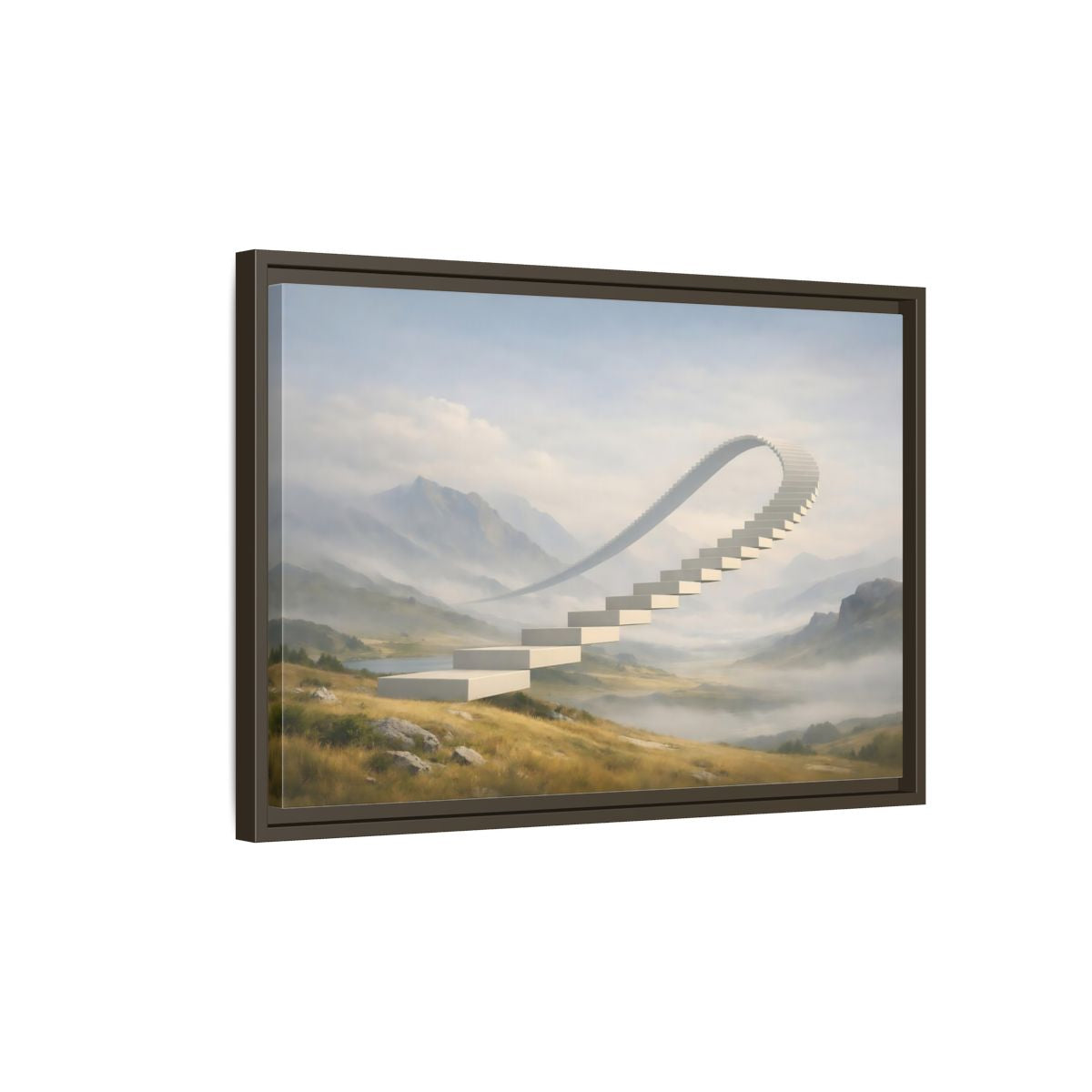 Side Mockup 2. Abstract Curved Staircase Misty Staircase shown as stretched canvas wall art