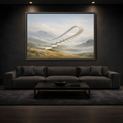 Mockup 3. Abstract Curved Staircase Misty Staircase shown as stretched canvas wall art