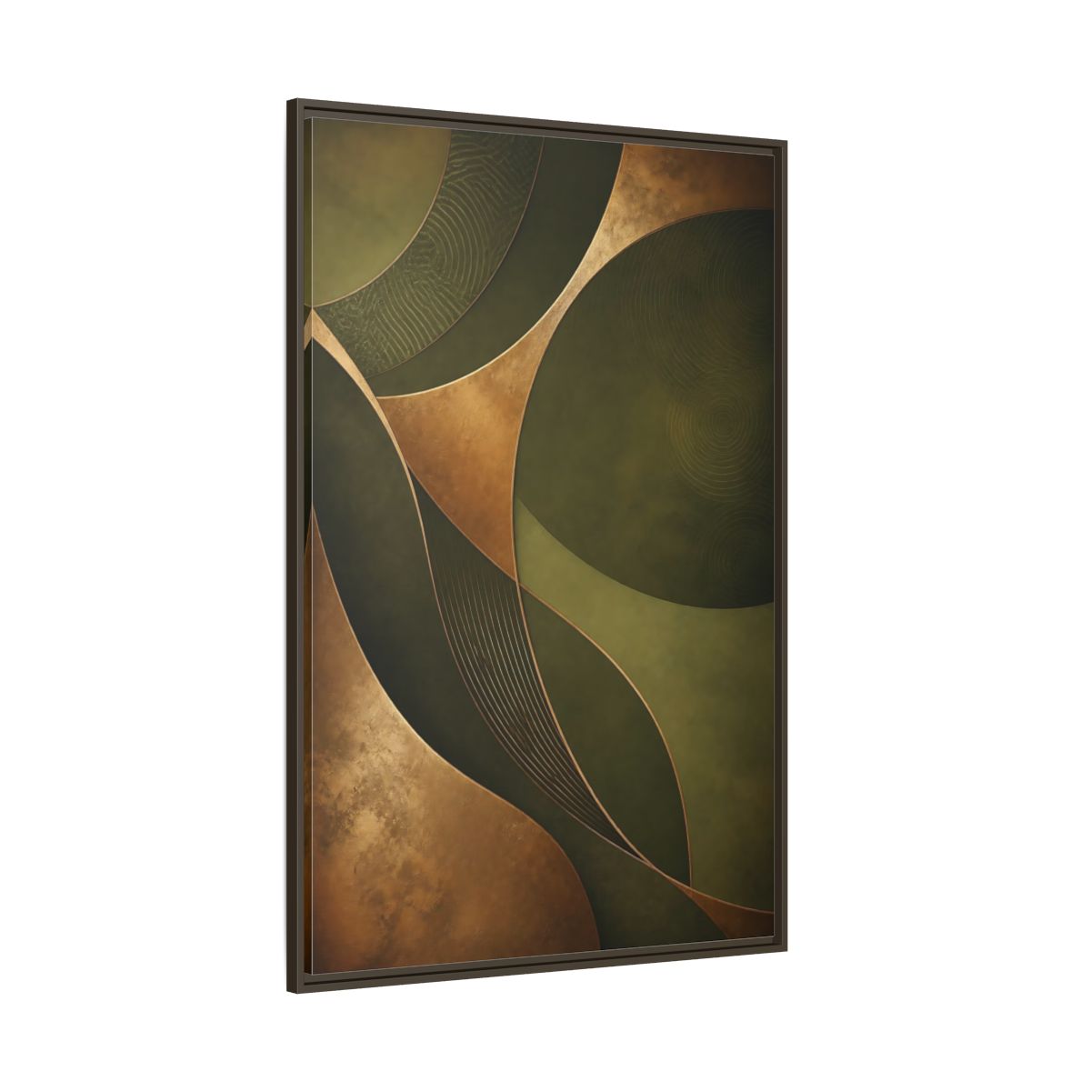 Side Mockup 8. Abstract Abstract Curves Green And Gold shown as stretched canvas wall art