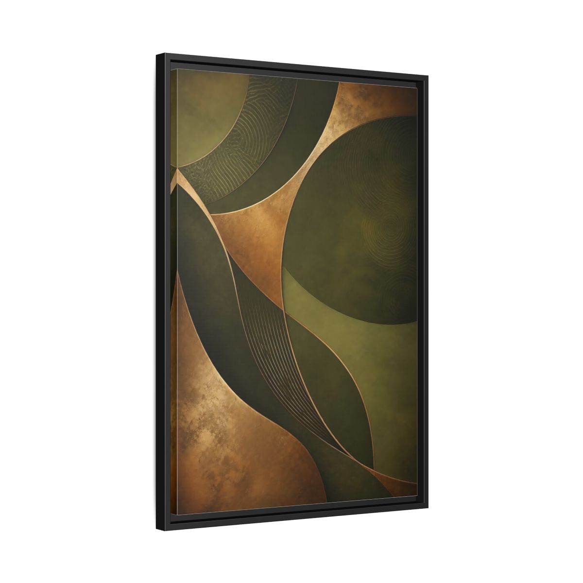 Side Mockup 14. Abstract Abstract Curves Green And Gold shown as stretched canvas wall art