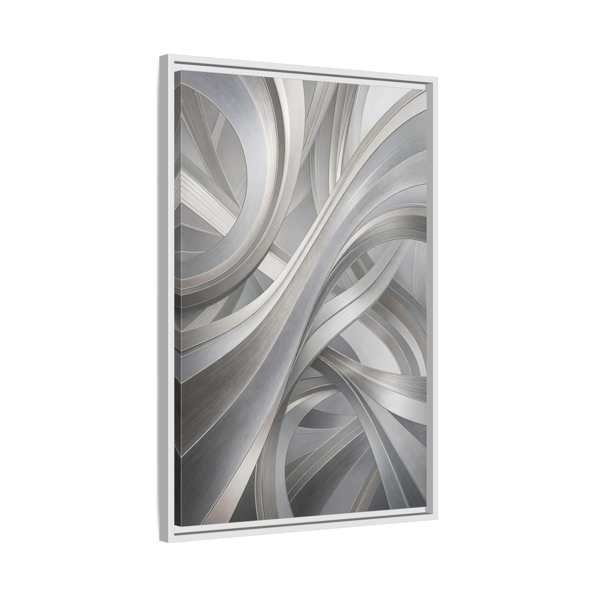 Side Mockup 10. Abstract Abstract Curves Silver Grey Abstract shown as stretched canvas wall art