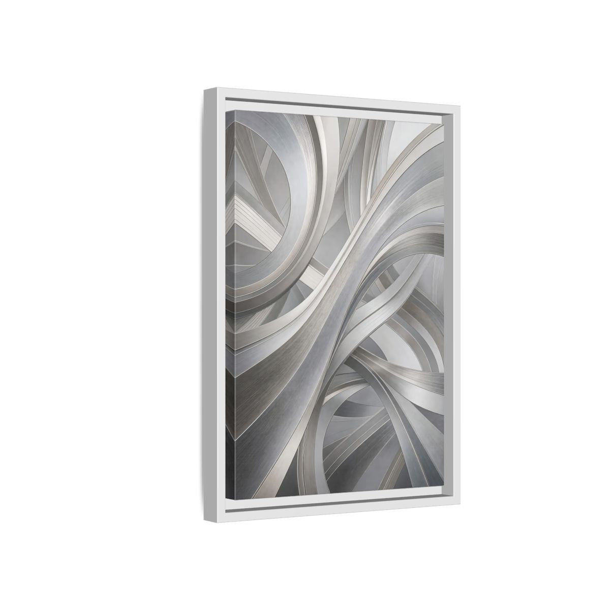 Side Mockup 4. Abstract Abstract Curves Silver Grey Abstract shown as stretched canvas wall art