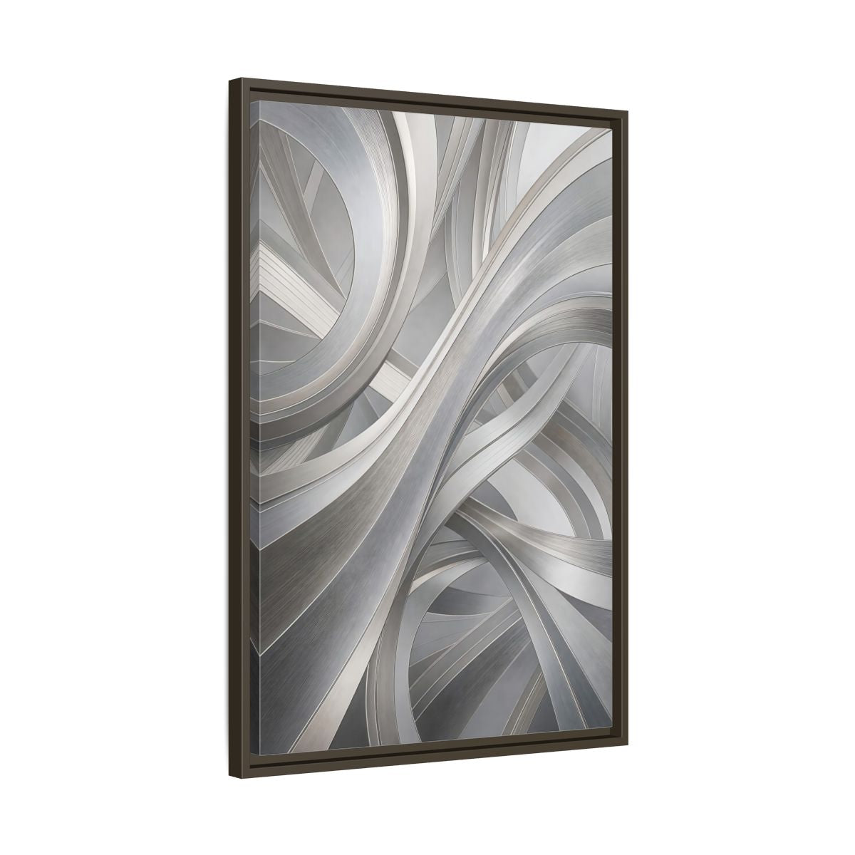Side Mockup 11. Abstract Abstract Curves Silver Grey Abstract shown as stretched canvas wall art