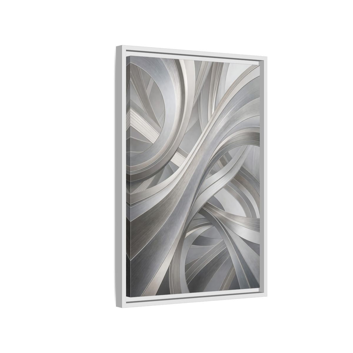 Side Mockup 1. Abstract Abstract Curves Silver Grey Abstract shown as stretched canvas wall art