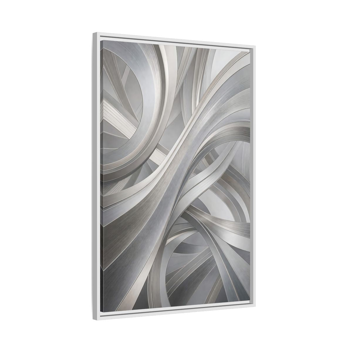 Side Mockup 9. Abstract Abstract Curves Silver Grey Abstract shown as stretched canvas wall art