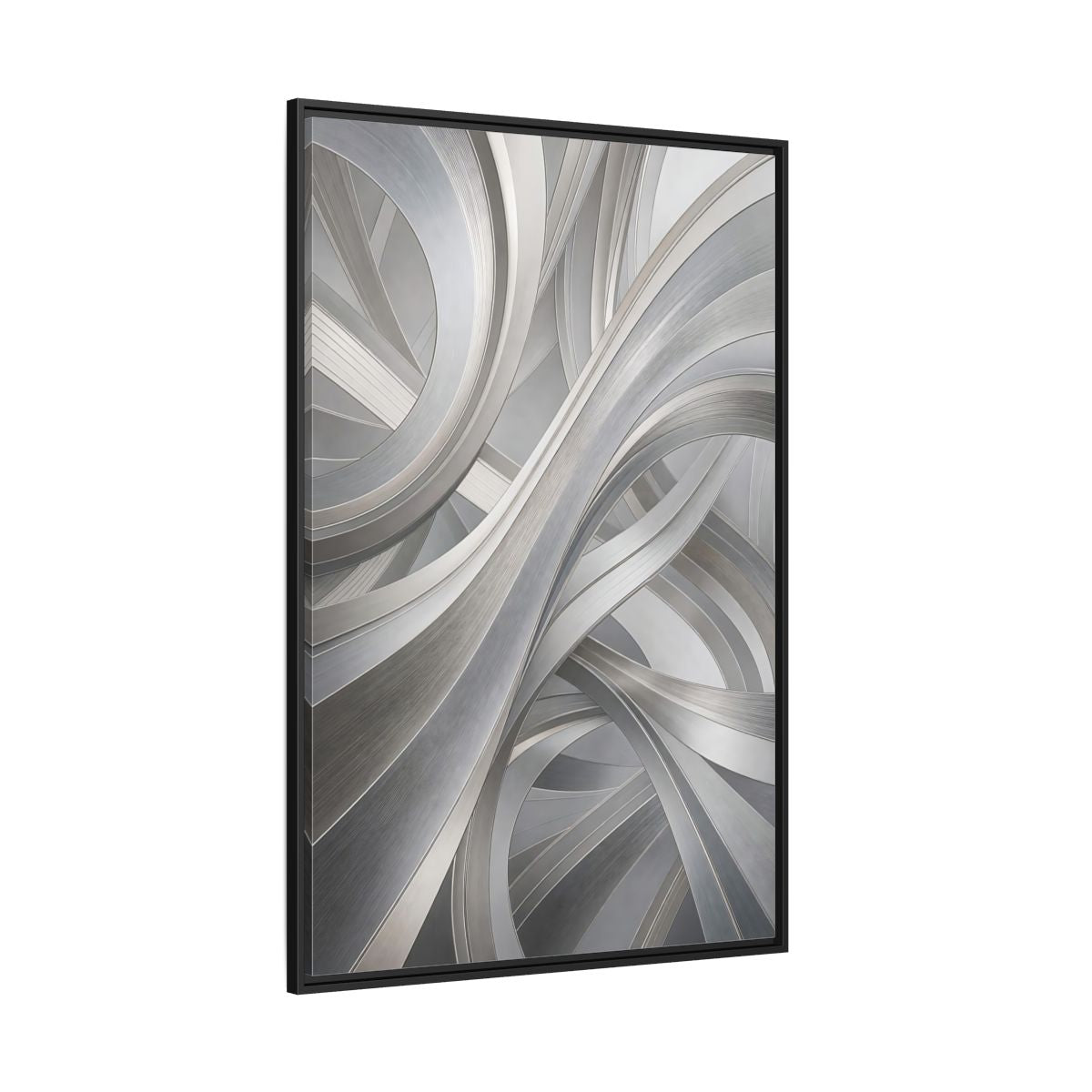 Side Mockup 12. Abstract Abstract Curves Silver Grey Abstract shown as stretched canvas wall art