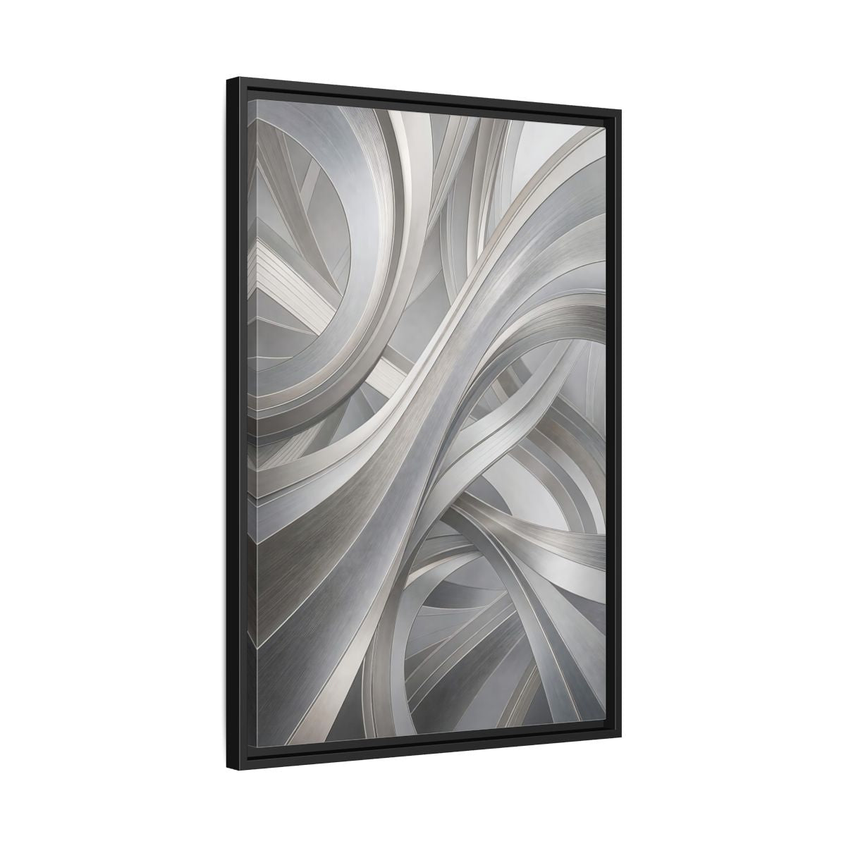 Side Mockup 14. Abstract Abstract Curves Silver Grey Abstract shown as stretched canvas wall art
