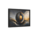 Side Mockup 6. Abstract Cut Sphere Dark Blue Gold shown as stretched canvas wall art