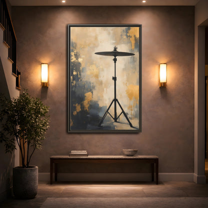 Mockup 2. Abstract Cymbal Gold And Black Abstract shown as framed canvas print