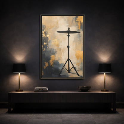 Mockup 3. Abstract Cymbal Gold And Black Abstract shown as framed canvas print