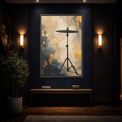 Mockup 4. Abstract Cymbal Gold And Black Abstract shown as framed canvas print